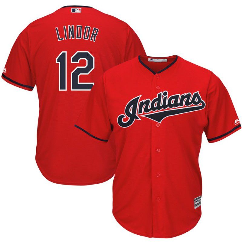 Men Cleveland Indians #12 Lindor Red Game MLB Jersey
